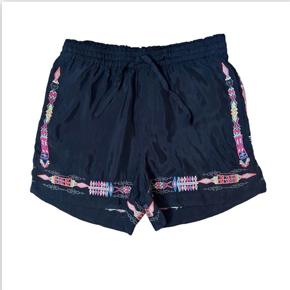 Johnny Was NWT Sascha Shorts Cupra Rayon Black Embroidered Sz S Elastic Waist